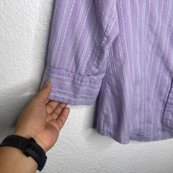 The North Face Womens 3/4 Sleeve Striped Button Down Shirt Purple Medium M - Picture 8 of 15